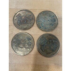 4 Rare Joseon Dynasty 2 Horses Official Warrants Bronze Metal Set Korea Antique